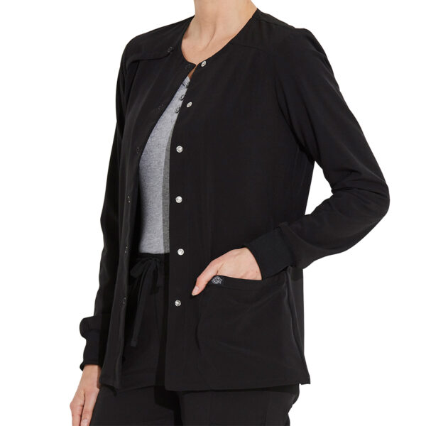 DK305 | Dickies Women's Black Snap Front Warm-up Jacket