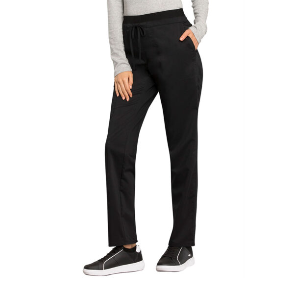WW105 | Cherokee Women's Black Mid Rise Tapered Leg Drawstring Pant